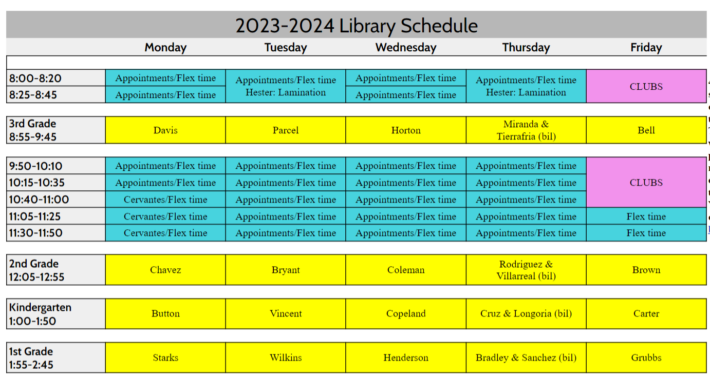2023-2024 Library Schedule